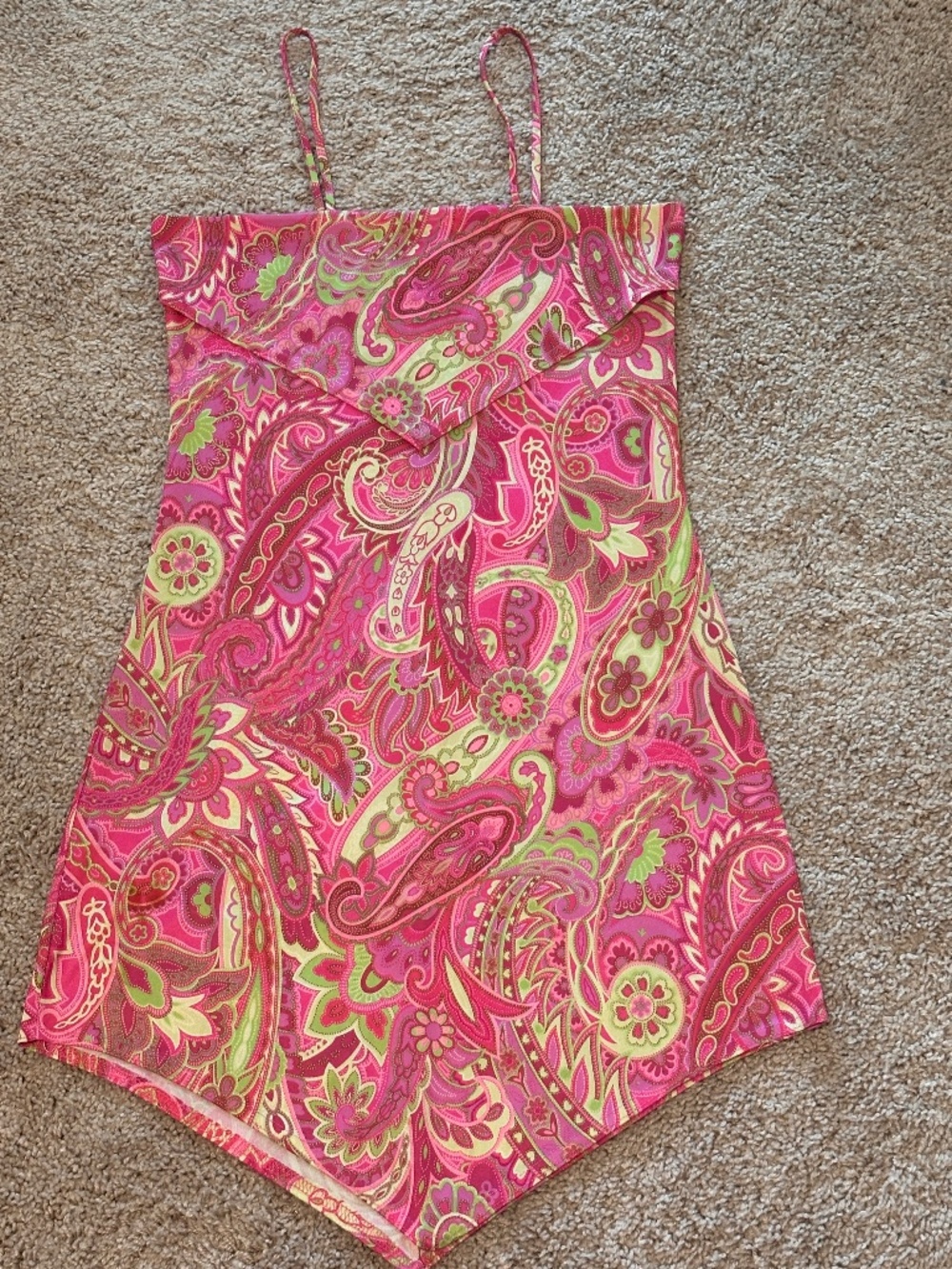 Y2K Restricted Area Pink Paisley Handkerchief Hem Dress Medium